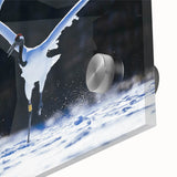 Close-up of a vibrant crane design wall art piece, showcasing intricate details on acrylic glass, perfect for modern home decor. Ideal for bird lovers and art enthusiasts.