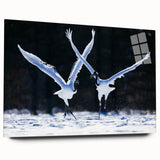 Elegant wall art collection featuring a side view of a crane design printed on acrylic glass, showcasing intricate details and vibrant colors, perfect for modern decor.