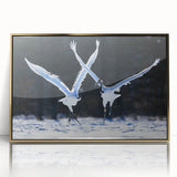 Framed acrylic wall art featuring an elegant crane design in gold, showcasing intricate details and vibrant colors, perfect for modern home decor.