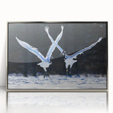 Framed wall art featuring an elegant crane design in silver acrylic, showcasing intricate details and a modern aesthetic, perfect for enhancing home decor.