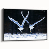 Framed canvas wall art featuring an elegant crane design in black tones, showcasing intricate details and a modern aesthetic, perfect for contemporary home decor.