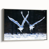 Framed wall art featuring a silver side view of a graceful crane design, showcasing intricate details and elegant lines, perfect for modern home decor.