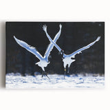 Elegant crane design wall art on stretched canvas, showcasing intricate details and vibrant colors, ideal for enhancing modern home decor. Perfect for bird lovers.