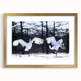 Elegant wall art featuring a crane design in gold frame with matting, showcasing intricate details and a modern aesthetic, perfect for home decor.