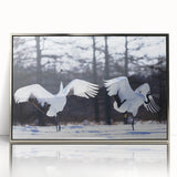 Framed wall art featuring a silver-accented crane design, showcasing intricate details and elegant colors, ideal for modern home decor and art enthusiasts.