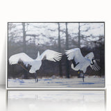 Framed wall art featuring a stunning crane design in a minimalist white frame, showcasing intricate details and vibrant colors, perfect for modern decor.