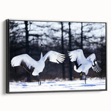 Framed canvas artwork showcasing a graceful crane design in a minimalist black frame, displayed from the side, perfect for modern home decor. Ideal for bird lovers and art enthusiasts looking to enhance their space with elegant nature-inspired decor.
