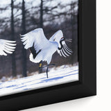 Close-up of a framed canvas wall art featuring a vibrant crane design, showcasing intricate details and rich colors, perfect for adding elegance to home decor.