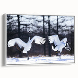 Framed canvas wall art showcasing a sophisticated crane design in white and gold, perfect for modern decor. The elegant side view highlights its sleek finish and artistic detail.