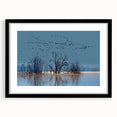 Framed wall art featuring an elegant crane design in black and white, showcasing intricate details and a sleek mat, perfect for modern home decor.