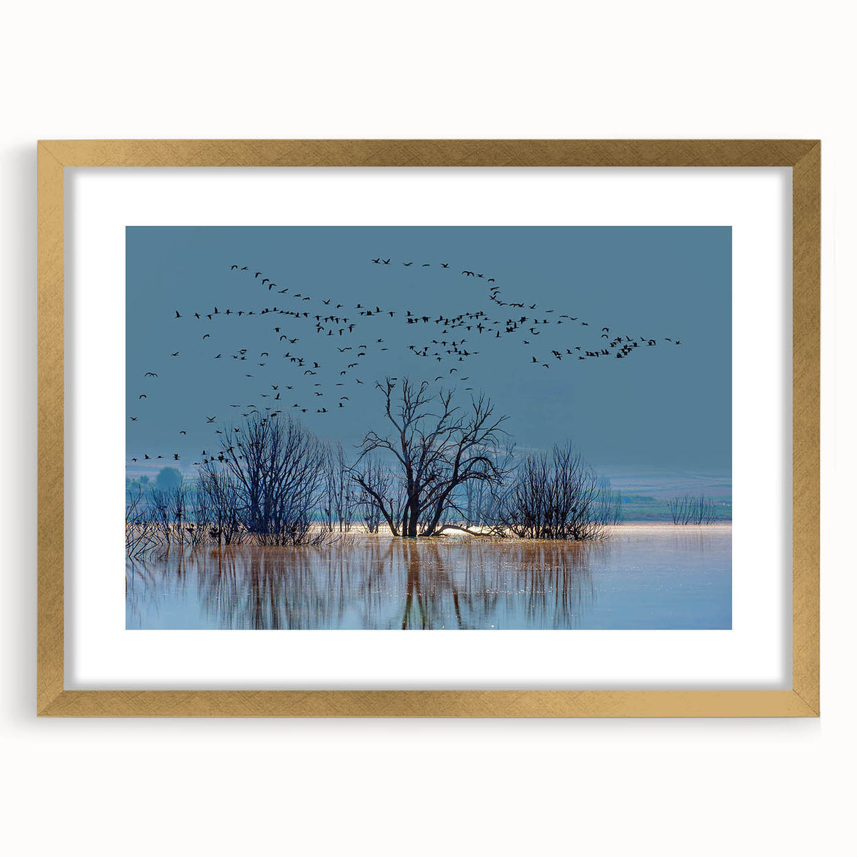 Elegant wall art featuring a crane design in a gold frame, showcasing intricate details and a mat for a refined look, perfect for enhancing modern decor.