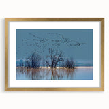 Elegant wall art featuring a crane design in a gold frame, showcasing intricate details and a mat for a refined look, perfect for enhancing modern decor.