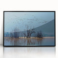 Framed wall art featuring an elegant crane design on an acrylic surface, with a sleek black frame, perfect for modern home decor and art enthusiasts.