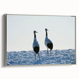 Framed wall art featuring a silver crane design on canvas, showcasing intricate details and elegant colors, perfect for adding sophistication to any room decor.