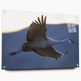 Elegant wall art showcasing a side view of a crane design, crafted from acrylic glass with visible pins for mounting. Ideal for modern decor, this piece adds a touch of sophistication to any space.