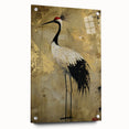 Close-up view of a bird crane design wall art piece displayed in acrylic glass, showcasing vibrant colors and intricate details, ideal for modern decor.