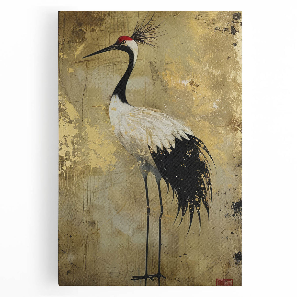 Elegant stretched canvas wall art featuring a serene crane design in soft pastel colors, perfect for enhancing modern home decor; ideal for nature lovers and art enthusiasts.