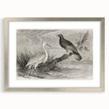 Framed wall art featuring a graceful crane design in silver tones, elegantly displayed with a mat, ideal for enhancing modern home decor.