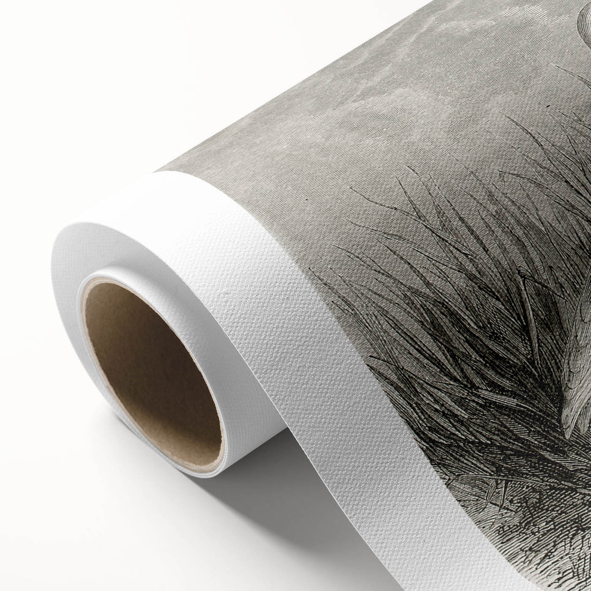 Rolled canvas showcasing an elegant crane design in a minimalist style, perfect for modern decor, packaged securely in a durable cardboard tube. Ideal for wall art enthusiasts.