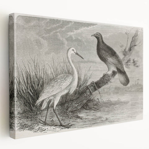 Elegant stretched canvas wall art featuring a serene crane design in soft pastel colors, perfect for enhancing home decor and creating a calming atmosphere.