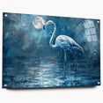 Elegant wall art featuring a crane design in vivid colors, displayed in a sleek acrylic frame with pins, perfect for modern home decor. Ideal for nature enthusiasts and art collectors.