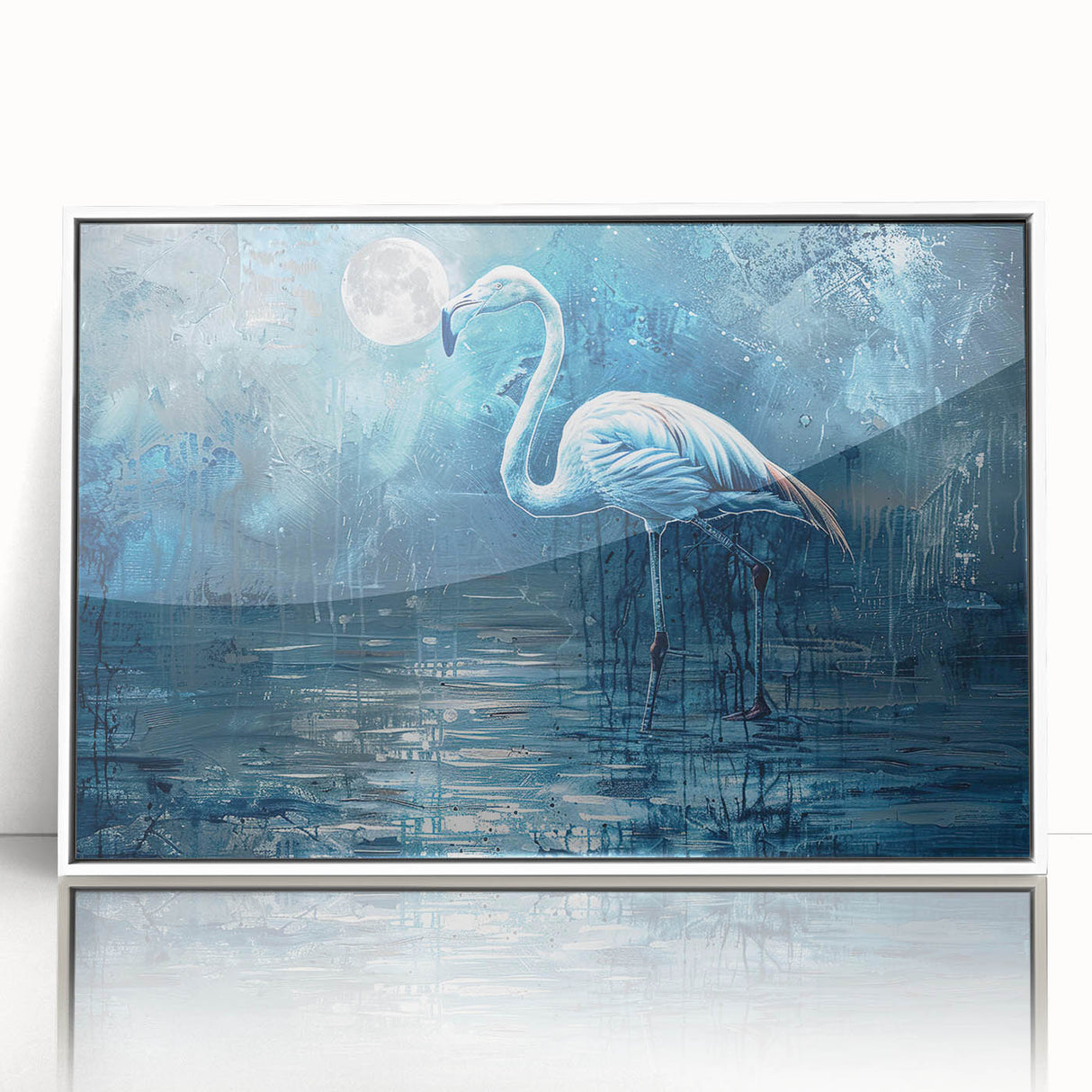 Framed wall art featuring an elegant crane design, showcasing intricate details in a white frame, perfect for modern home decor. Ideal for nature lovers and art enthusiasts.