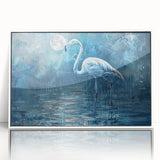 Framed wall art featuring an elegant crane design, showcasing intricate details in a white frame, perfect for modern home decor. Ideal for nature lovers and art enthusiasts.