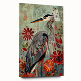 Elegant side view of a crane design wall art piece displayed in acrylic glass, showcasing intricate details and vibrant colors, perfect for modern decor.
