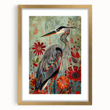 Framed wall art featuring a delicate crane design in gold, set against a soft, neutral background, ideal for enhancing modern home decor. The art piece includes a mat for added sophistication and elegance, making it a perfect addition to any living space or gallery wall.