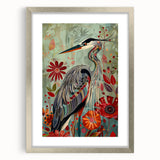 Framed silver wall art featuring a detailed crane design with matting, showcasing elegant colors and intricate patterns, perfect for modern home decor.