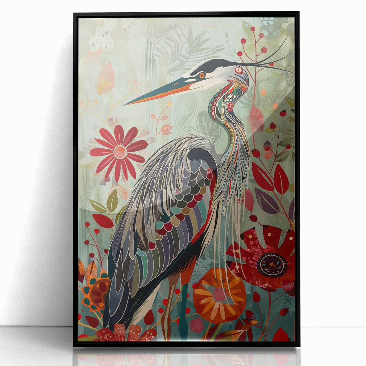 Framed wall art featuring an elegant crane design in black acrylic, showcasing intricate details and a modern aesthetic perfect for home decor.