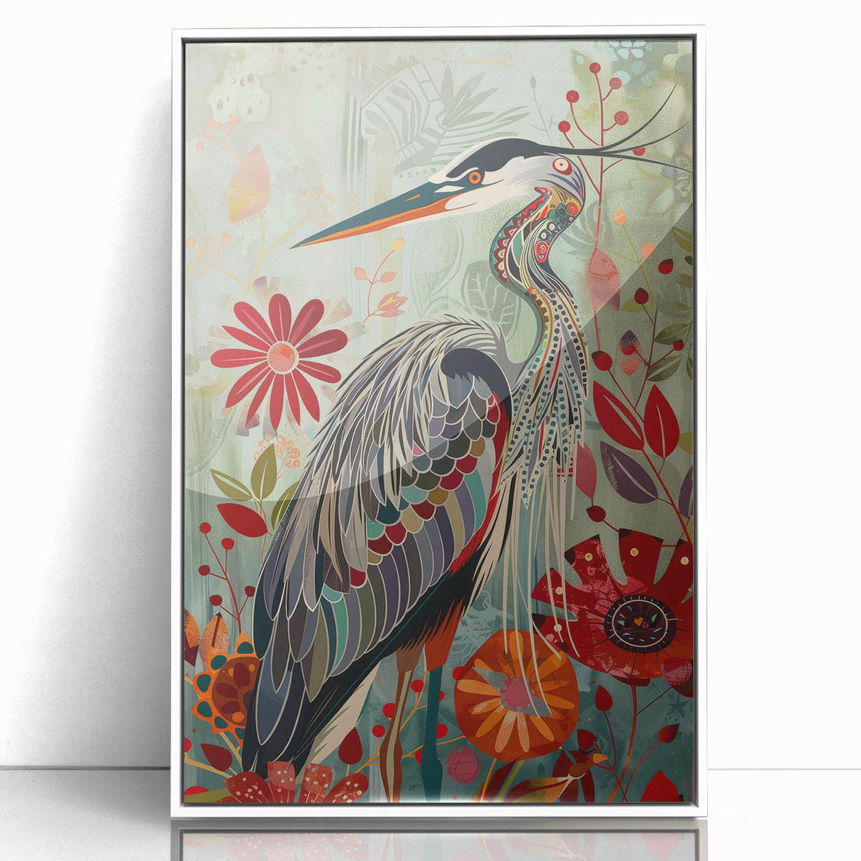Framed wall art featuring elegant crane designs in soft gray and white tones, perfect for modern home decor, displayed in a stylish white frame. Ideal for enhancing living spaces.