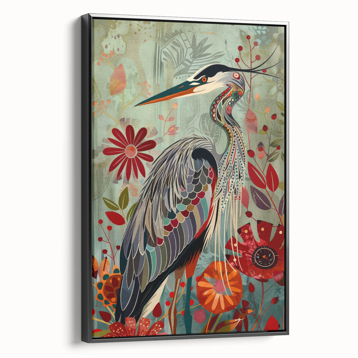 Framed canvas wall art showcasing a graceful crane design in black and white, set against a minimalist background, perfect for modern home decor accents.