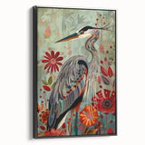 Framed canvas wall art showcasing a graceful crane design in black and white, set against a minimalist background, perfect for modern home decor accents.