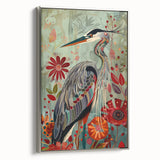 Framed wall art featuring a silver crane design on canvas, showcasing elegant details and a contemporary aesthetic, perfect for modern home decor.