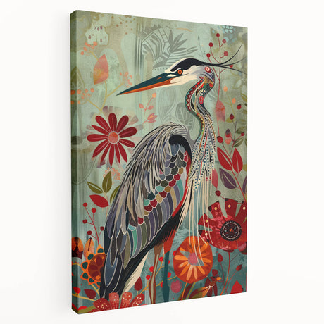 Stretched canvas wall art showcasing an elegant crane design, featuring soft pastel colors and intricate details, ideal for modern home decor.