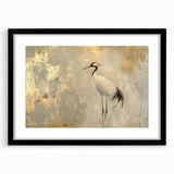 Framed wall art featuring an elegant crane design in black and white, set against a matte background, perfect for contemporary home decor. Ideal for bird lovers and art enthusiasts.