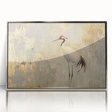 Framed wall art featuring a silver-accented crane design in acrylic, showcasing intricate details and modern elegance, perfect for contemporary home decor.