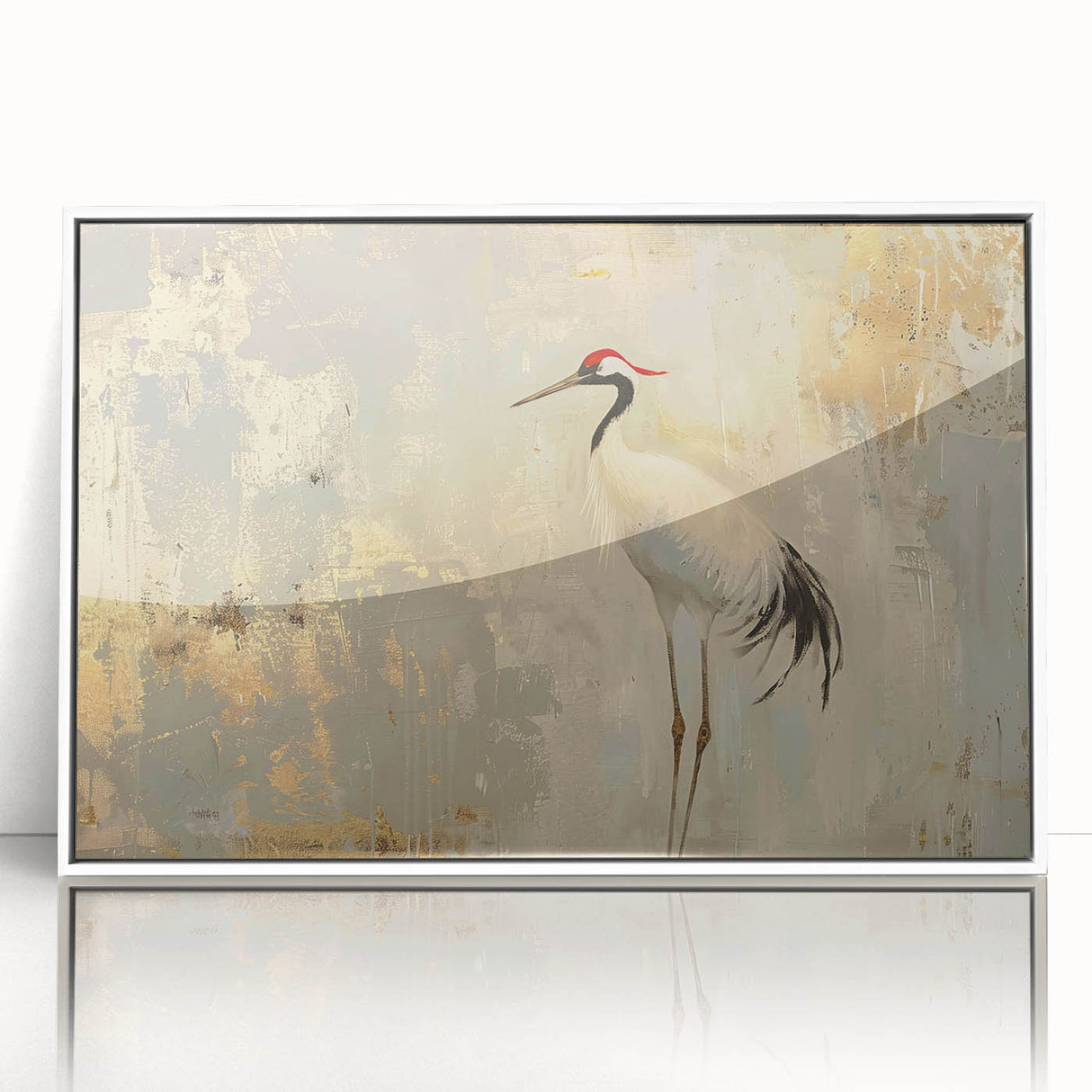 Framed wall art featuring a stunning crane design on acrylic, showcasing intricate details and vibrant colors, perfect for modern home décor.