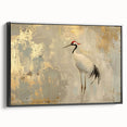 Framed wall art featuring a striking crane design in black and white, elegantly displayed from a side view. Ideal for modern home decor, this canvas adds sophistication to any space.