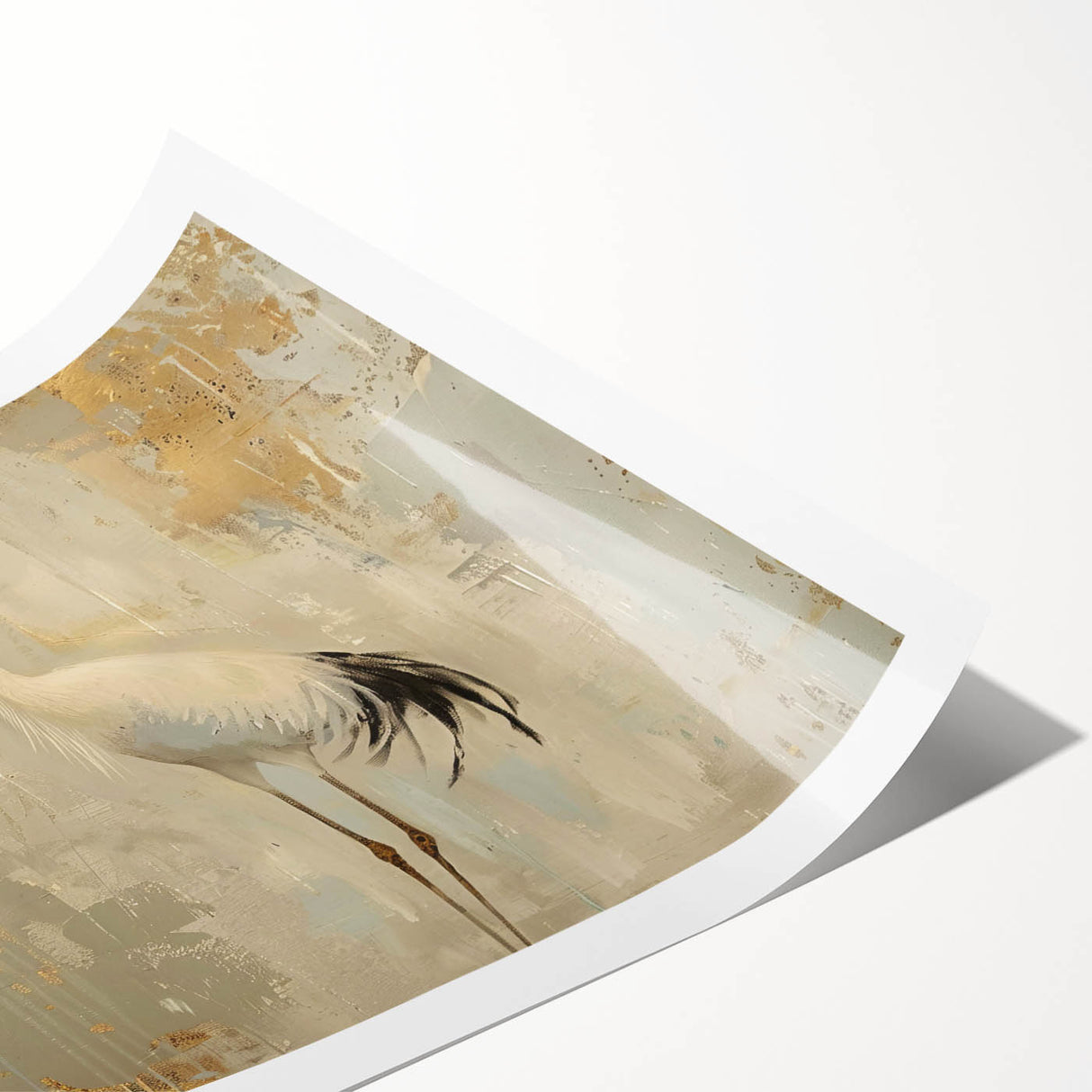 Elegant rolled print of crane-themed wall art showcasing intricate designs and vibrant colors, perfect for home decor or art enthusiasts. Ideal for modern interiors.