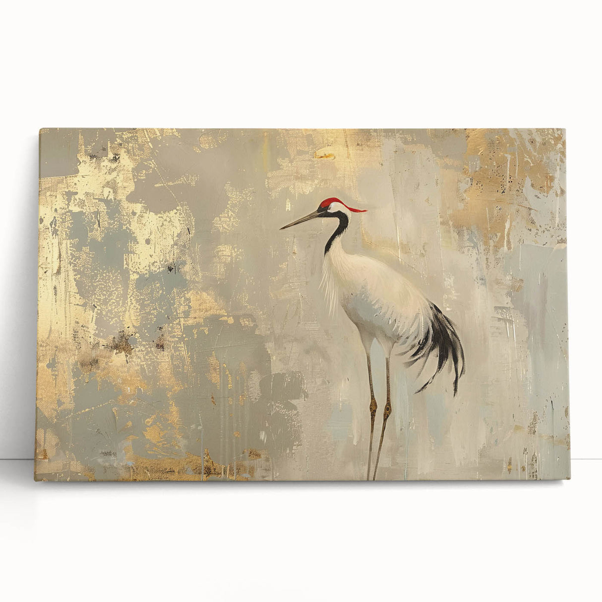Elegant crane design wall art collection stretched on a canvas, featuring soft blues and subtle gold accents, ideal for modern decor. Perfect for enhancing living spaces.
