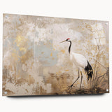 Elegant wall art featuring a crane design, showcased in a sleek acrylic glass frame, highlighting intricate details and vibrant colors, perfect for modern decor.