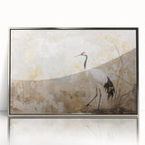 Framed wall art featuring an elegant silver crane design, showcasing intricate details and a modern aesthetic, perfect for home decor or art enthusiasts.