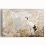 Elegant stretched canvas wall art featuring a graceful crane design, showcasing intricate details and vivid colors, perfect for modern home decor.