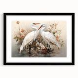 Elegant framed wall art featuring a crane design against a sleek black background, perfect for modern decor. Ideal for bird lovers and home embellishment.