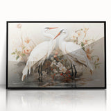 Framed wall art featuring a striking crane design in black acrylic, showcasing elegant lines and vibrant colors, perfect for modern home decor.