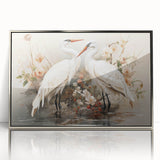 Framed wall art featuring an elegant crane design with silver acrylic accents, showcasing a modern aesthetic for stylish home decor. Ideal for enhancing any interior space.