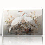 Framed wall art featuring a striking crane design in acrylic, displayed against a clean white background, perfect for modern home decor. Ideal for bird lovers.