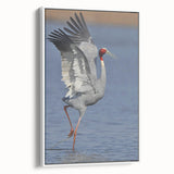 Framed canvas wall art featuring elegant crane design in soft pastel colors, displayed in a modern white frame, adding a serene touch to home decor.